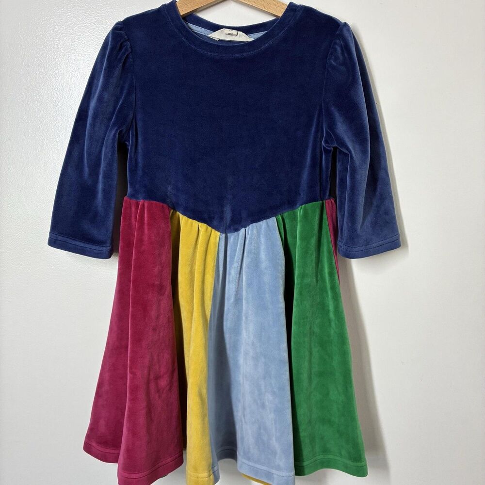 Mini Boden Dress Girls 5-6Y Multicolor Velour Colorblock Fit & Flare Party - Picture 4 of 14
